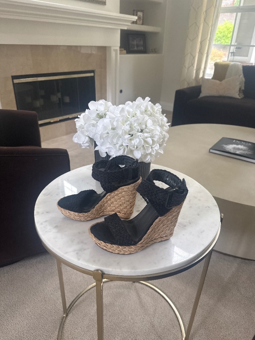 Stuart Weitzman Black Woven Espadrille Wedge Sandals